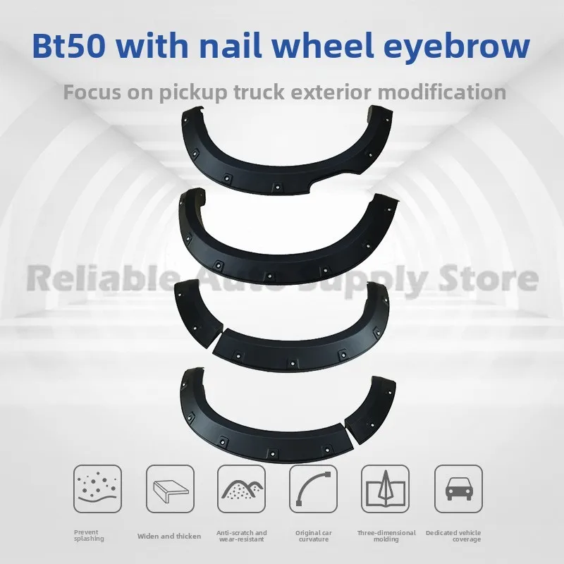 

For Mazda BT50 Injection Molded Stud Fender Flares Pickup Truck Wheel Arch Mud Guards Exterior Trim ABS Stylish Durable Protecti
