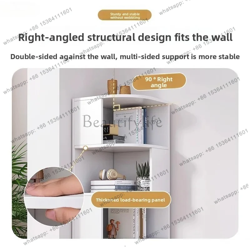 Bookcase Living Room Bedroom Corner Storage Side Cabinet Floor-standing Wall-leaning Bookshelf
