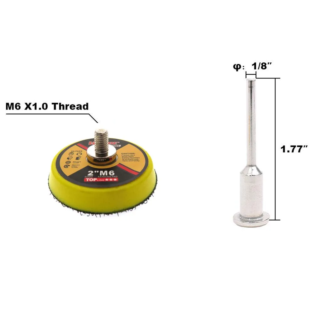 Kit de almohadillas de lijado con gancho y bucle de 2 pulgadas, 9 Uds., almohadilla de repuesto de disco de lijado M6 con accesorio de taladro de mandril de 1/8" para lijado de amoladora