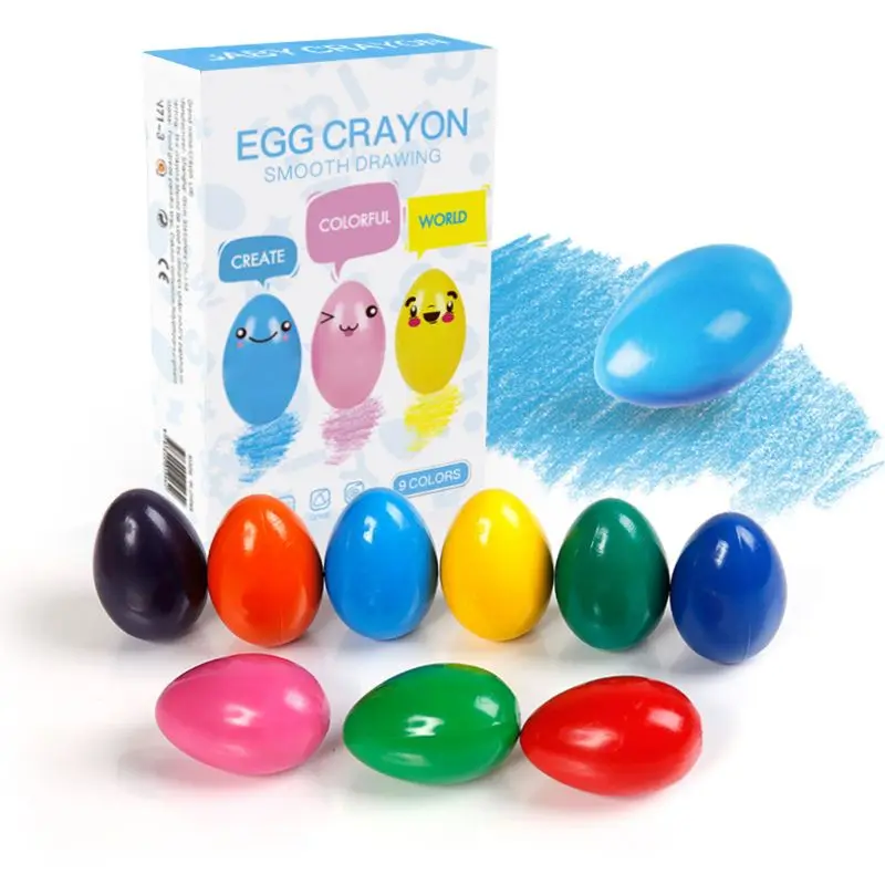 9 Colors Solid Egg Shape Crayons Non Toxic Washable Painting Drawing Wax for Baby Kids Educational Art Supplies