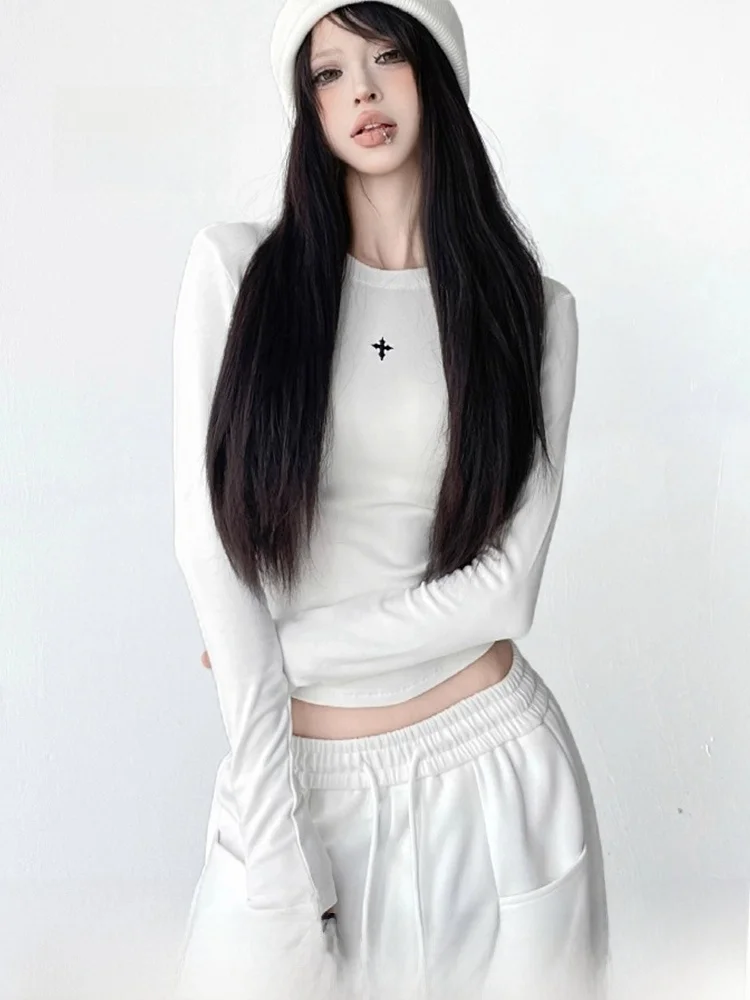 

Женская приталенная футболка NZNB с длинным рукавом, круглым вырезом, повседневная, из смесового хлопка и полиэстера, осенне-зимняя модная модель