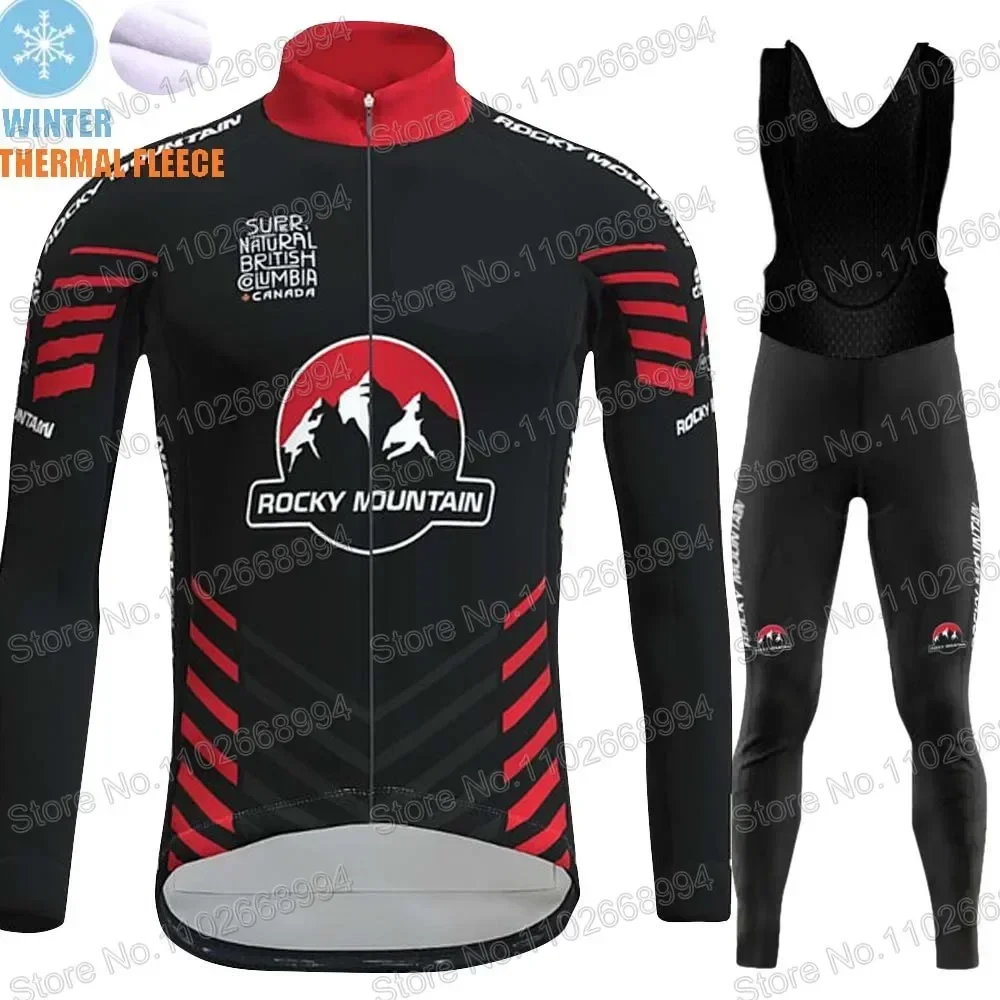 Team ROCKY MOUNTAIN 2024 Cycling Jersey Set Men Long Sleeve Winter USA Clothing Bike Thermal Jacket Suit MTB Maillot Ropa