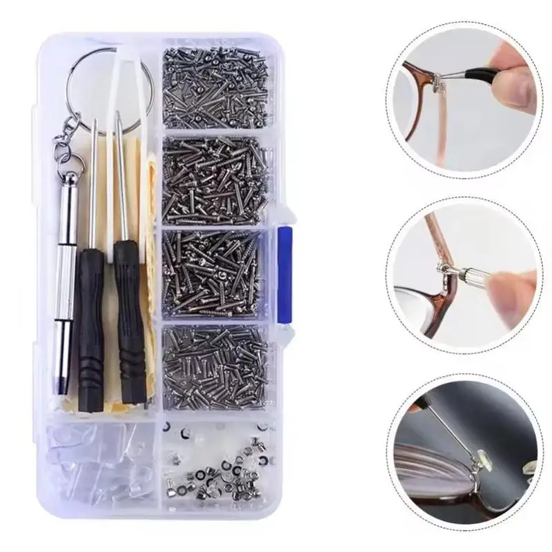 Reparatur-Werkzeugsets für Brillen und Sonnenbrillen mit Schrauben, Nasenpads, Ohrbügeln, Schraubendreher, Muttern und verschiedenen optischen Teilen – Detail 4