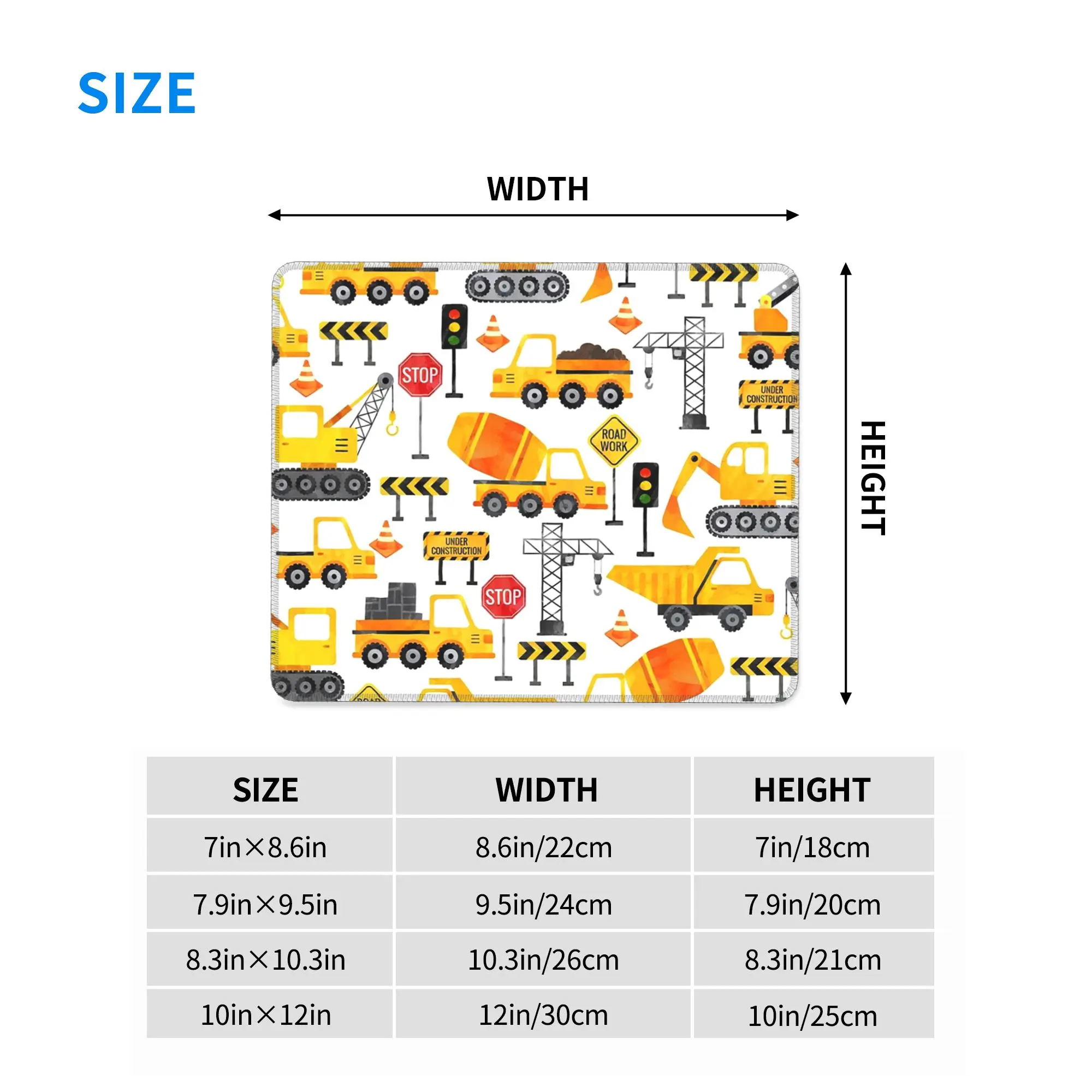 Road Work Watercolor Construction Vehicles Mouse Pad Computer Keyboard Mouse Mat Gamer PC Laptop Desk Mat Accessories Table Mats