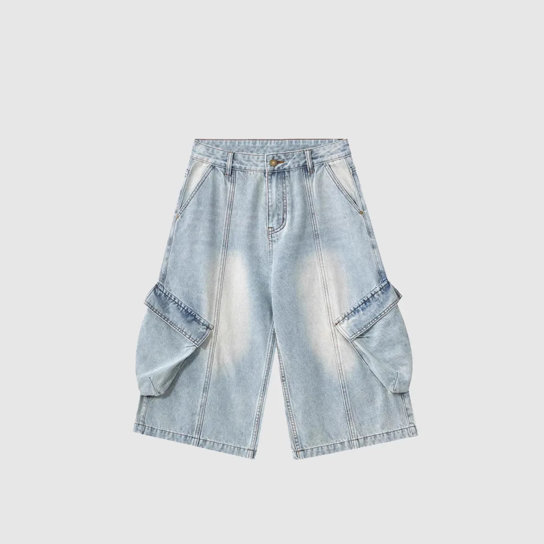 

Summer New American Retro Denim Workwear Pants Men's and Women's Loose Straight Wide Leg Cropped Trousers