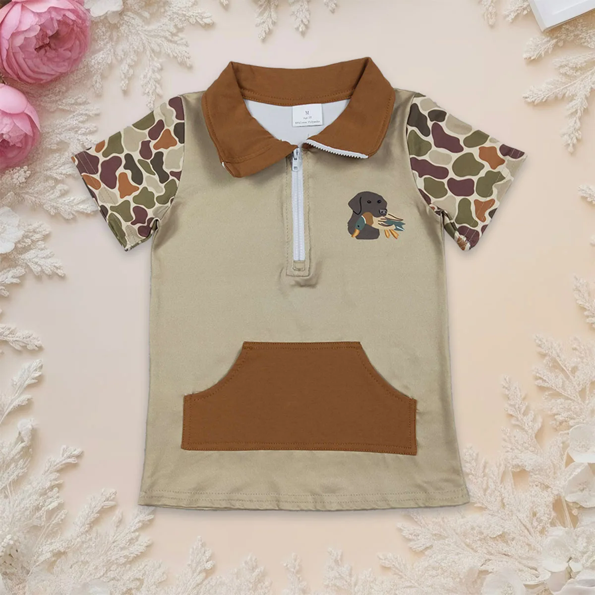 

Baby Boy Short Sleeve Camo Duck Dogs Zipper Pockets Summer T-shirts Infant Toddler Kids Shirts Tops Children Clothes Wholesale