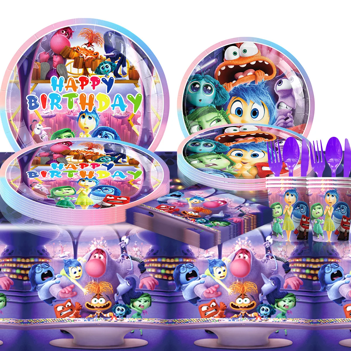 Disney Inside Out 2 Birthday Party Decorations Kit Inside Out Happy Birthday Paper Cups Plates Napkins Backdrop Balloon Supplies