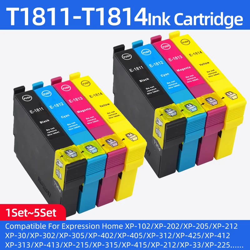 

Картриджи 18XL T18XL T1811 T1812 T1813 T1814, совместимые с принтерами Epson XP302, XP102, 202, XP305, 405, XP205, XP302, XP402, XP415