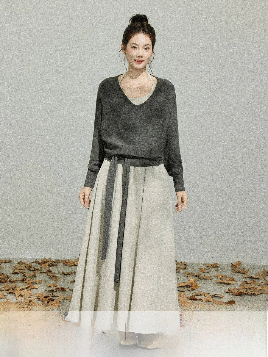 Spódnica damska Linyunyun z wysokim stanem, elastycznym pasem, delikatna, uniwersalna, jesienna nowość, modna spódnica w kształcie litery A.