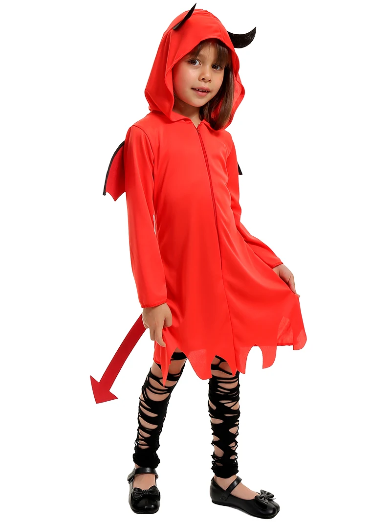 Disfraz de Diablo rojo de Halloween para niños y niñas, conjunto de vestido de carnaval elegante