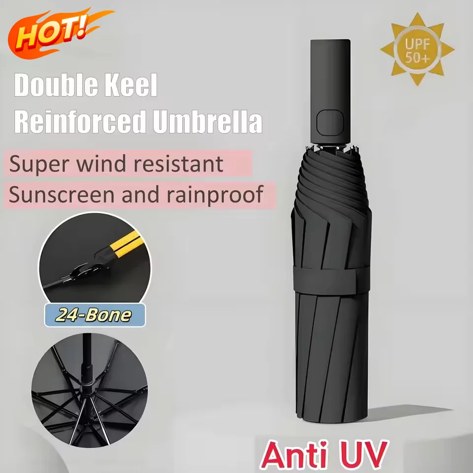 

New 24 Bone Fully Automatic Double Bone Folding Umbrella For Sun UV Protection Rain Resistance Strong Wind Resistance 2026