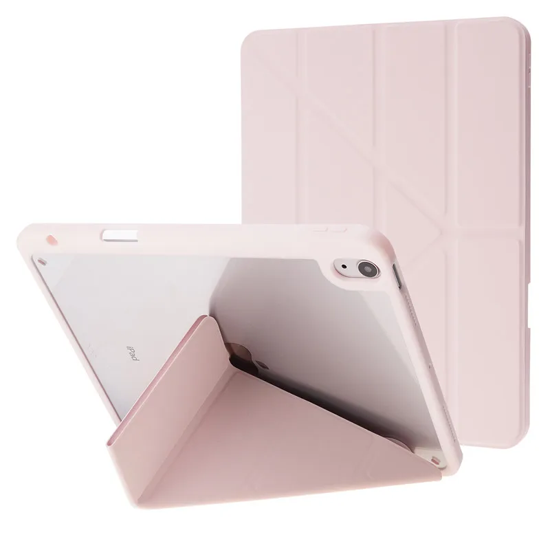 For iPad Air 2020 Case 10-f-9 PU Leather Acrylic Clear Back Stand Smart Cover For Funda iPad Air 4 Air 5 Case With Pencil Holder