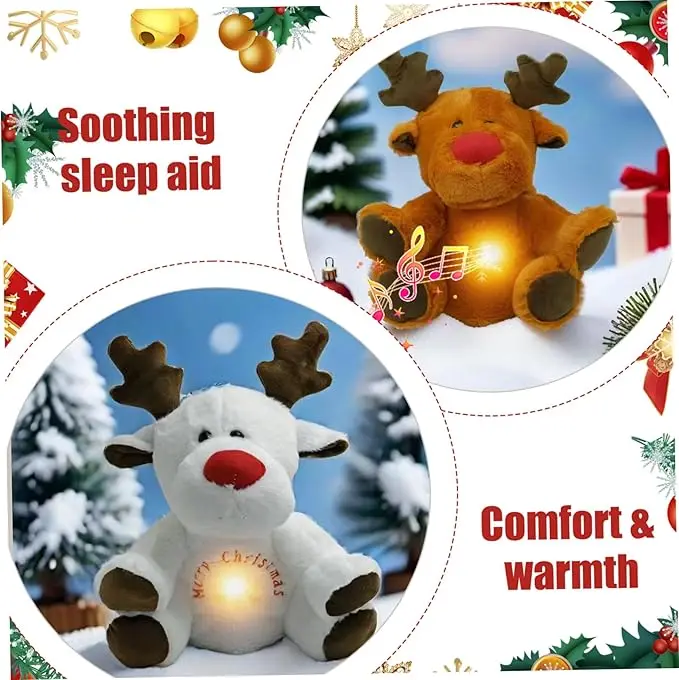 Merry Breathing Santa Reindeer Plush Doll Light Soothing Elk Deer Kids Lullaby Snuggle Stuffed Animals New Year Christmas Gifts