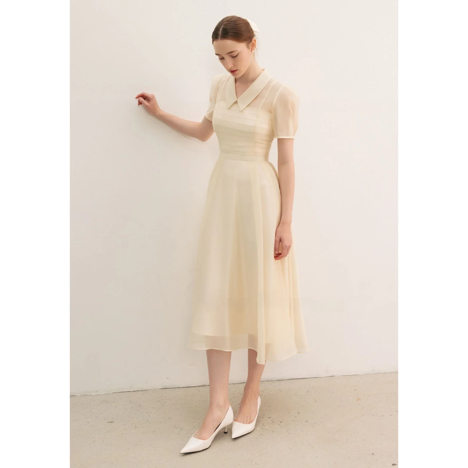 Vestido E Estilo Commute com Saia de Fada, Manga Curta, Decote em V, Barra em Camadas, Moda Coreana, Vestido Slimming