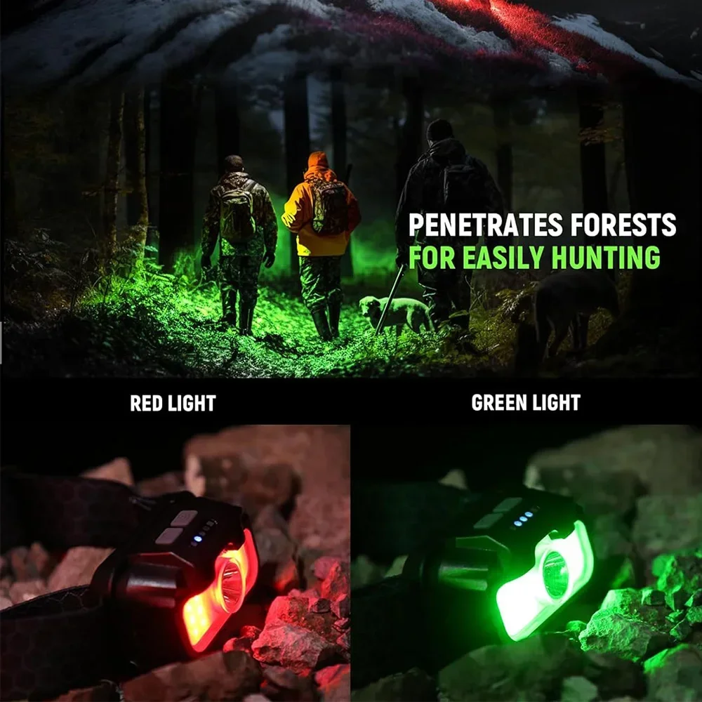 VASTFIRE Headlamp with White Red Green Light Rechargeable Bright Head Lamp 14Modes Adjustable Waterproof Motion Sensor Headlight