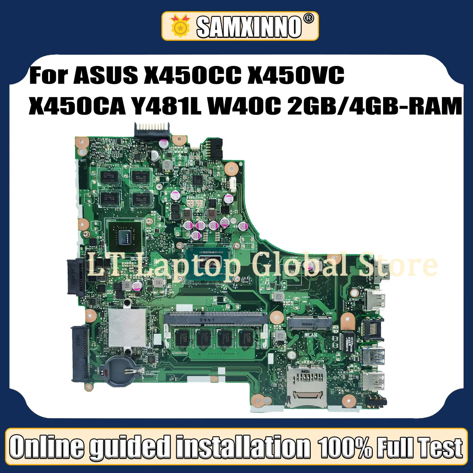 

X450CC For ASUS X450CC X450VC X450CA Y481L W40C Laptop Motherboard W/1007U I3-3217U I5-3230M 2GB/4GB-RAM rev2.3 Test