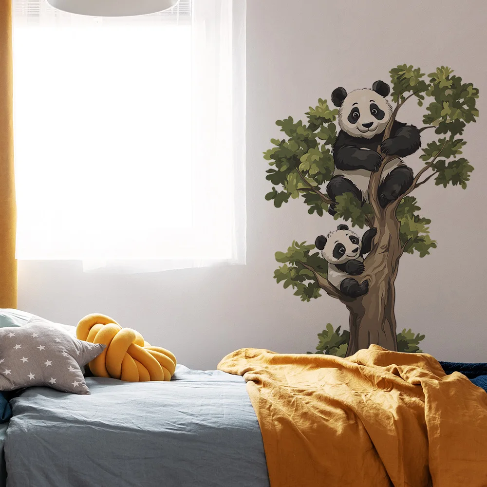 الباندا تسلق شجرة ملصقات جدار لغرفة المعيشة غرفة نوم خزانة ديكور خلفية المنزل شارات الحائط ذاتية اللصق #4