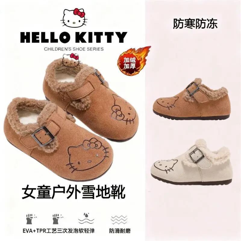 

Sanrio Girl Hello Kitty Kawaii, модная повседневная обувь на флисовой подкладке, студенческая зимняя теплая детская хлопковая обувь с героями мультфильмов, новый стиль