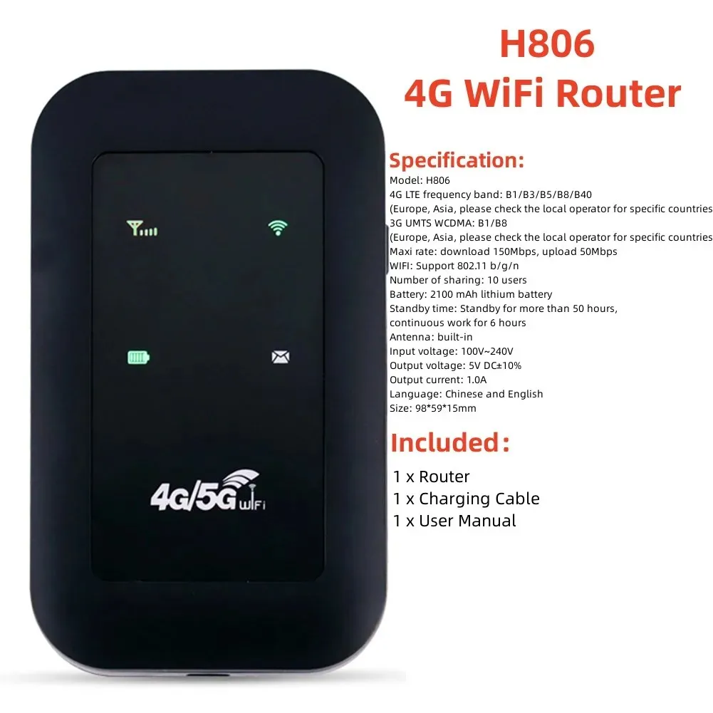 ポータブル4G LTE WiFiルーター 150Mbps 白色
