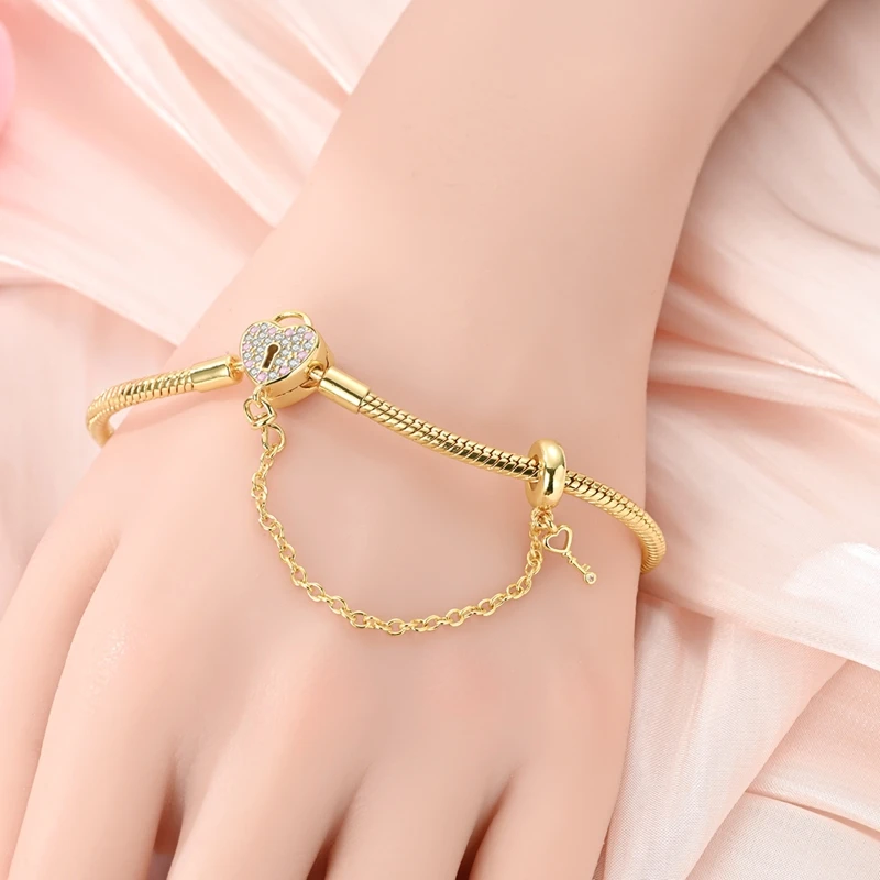 100% 925 Sterling Silber Bestseller Goldene Serie Armband Original Armbänder Passend für Charms Anhänger Perlen DIY Schmuck Geschenk – Detail 15