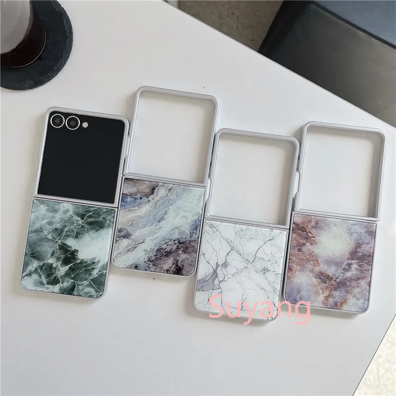 Fashion Marble Pattern Shockproof Phone Case Gift For Samsung Galaxy Z Flip 7 FE Flip7 Flip6 Flip5 Flip4 Flip3 Hard Silver Cover