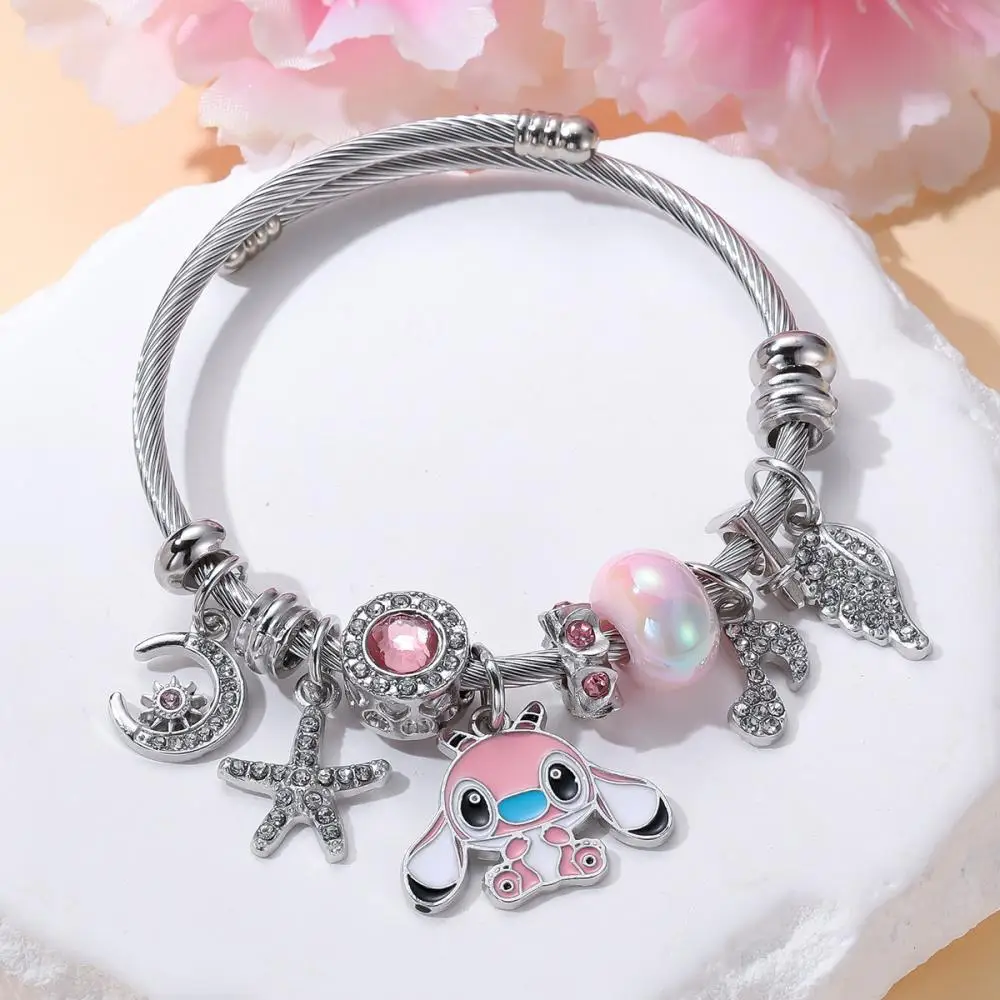 Anime Disney Stitch Bracelet Female New Cartoon Sweet Diamond Bracelet Fashion Wholesale Jewelry Accessories Festival Girls Gift