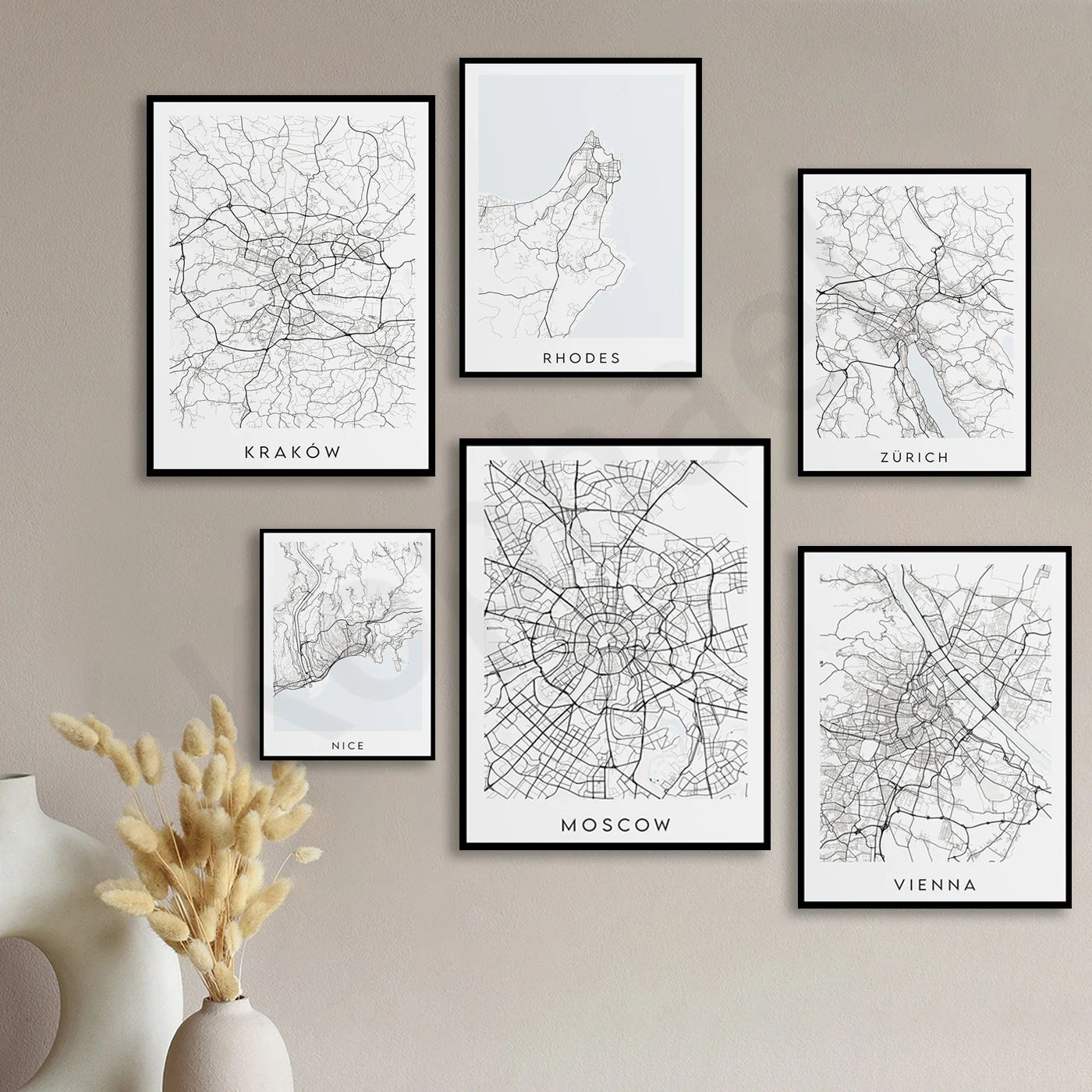 Hamburg Moscow Vienna Zurich Rhodes Krakow Lisbon Copenhagen Rome Munich Stockholm. City Travel Map Poster