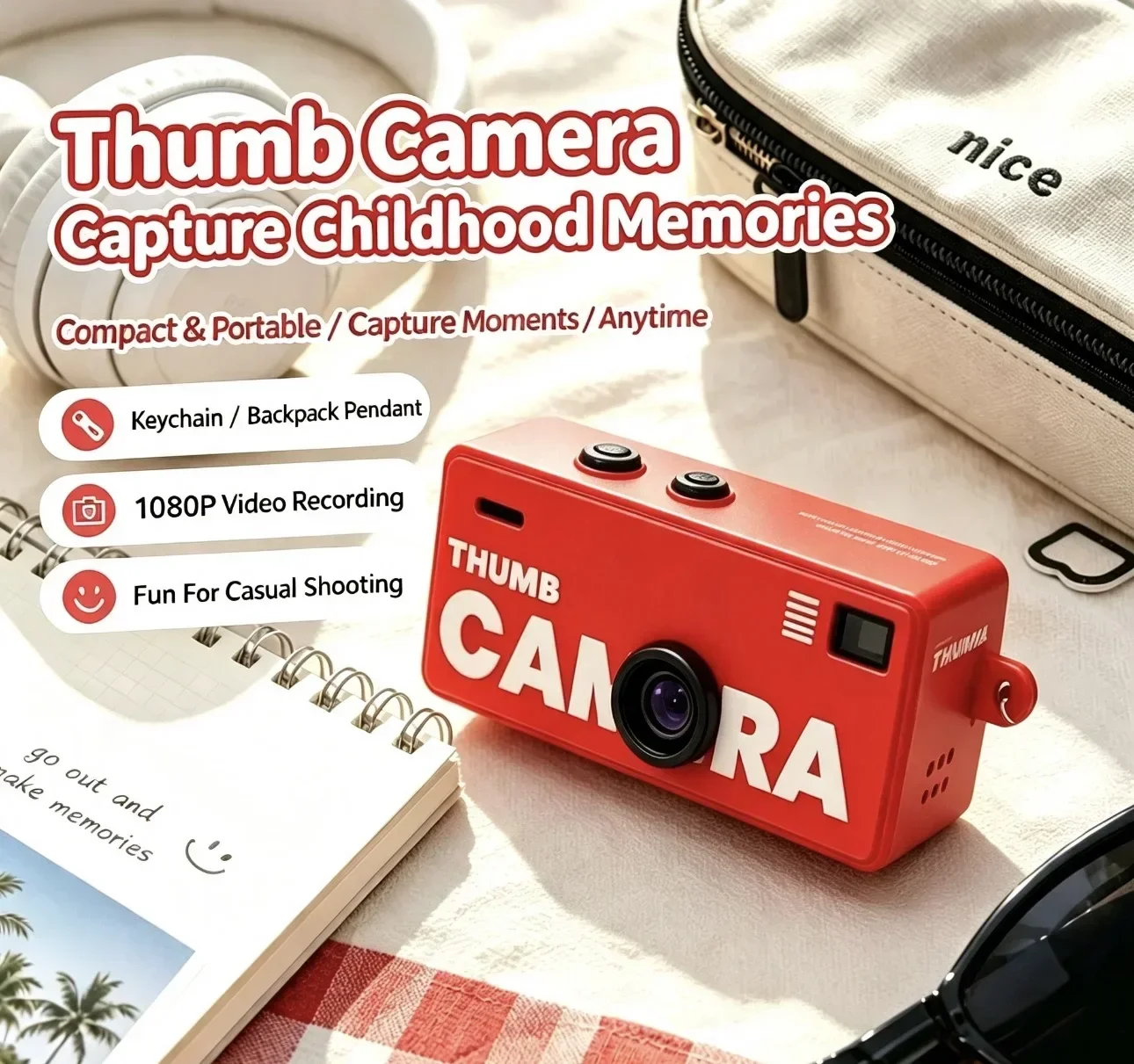 Fotocamera Digitale Magecam con Schermo da 0,96 Pollici, Fotocamera Portachiavi Retrò, Supporto Scheda di Memoria, Videocamera Ultra Compatta 1080P co