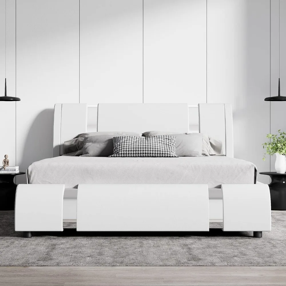 SHA CERLIN Queen Platform Bed Frame con decorazioni in pezzi di ferro e testiera regolabile/letto moderno imbottito Deluxe con solido