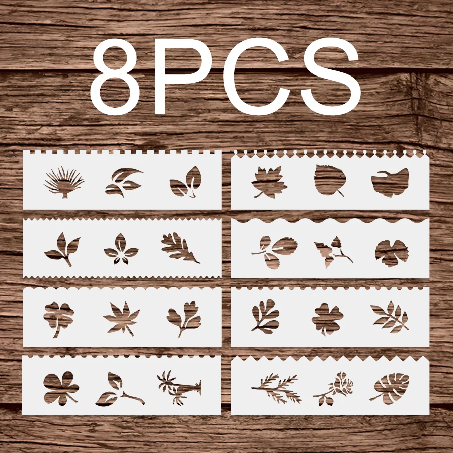 Juego de 8 Plantillas de Borde con Diseño de Hojas para Pintar, para Manualidades Decorativas en Paredes y Muebles