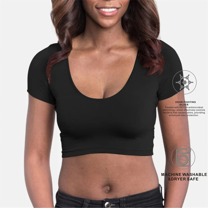 Women's Micro Modal/Spandex T-Shirt O Neck Short Sleeve Sweatproof Undershirts Tshirts Crop Top For Ladies