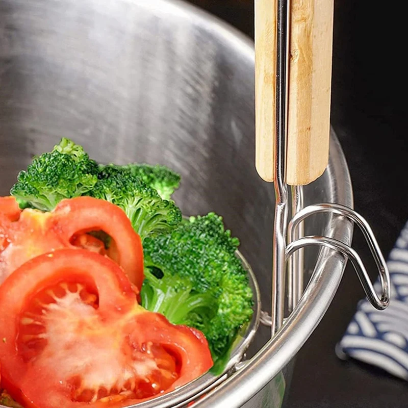 2 Pack Pasta Basket,Stainless Steel Mesh Spider Strainer Noodle Strainer Basket with Wooden Handle for Pasta, Noodle Retail