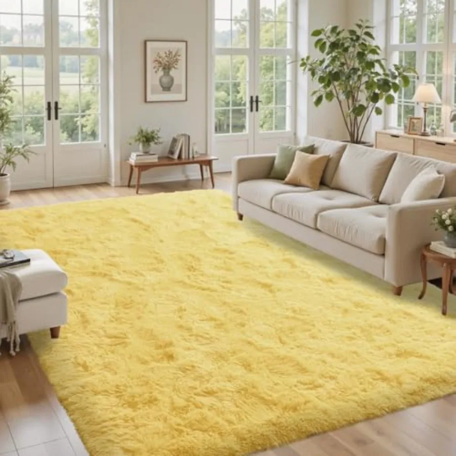 

8x10 Area Rugs for Living Room Shag Fluffy Rug Bedroom Plush Carpet Non Slip for Nursery PlayRoom Home Decor Aesthetic Light Ye
