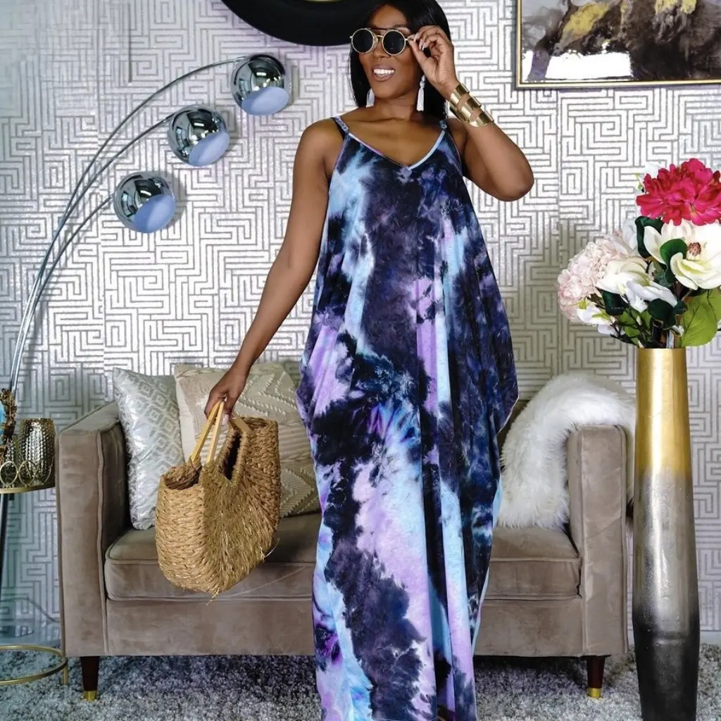 SMR10480 Sommer Casual Lose Ärmelloses Kleid mit V-ausschnitt Neue Europäische Und Amerikanische Mode Stil für Frauen