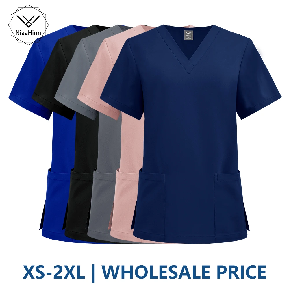 Wholesale Scrub Work Wear Dental Clinic Pet Grooming Uniform Lightweight and Soft Nursing Scrub Top Short-sleeved T-shirt Unisex