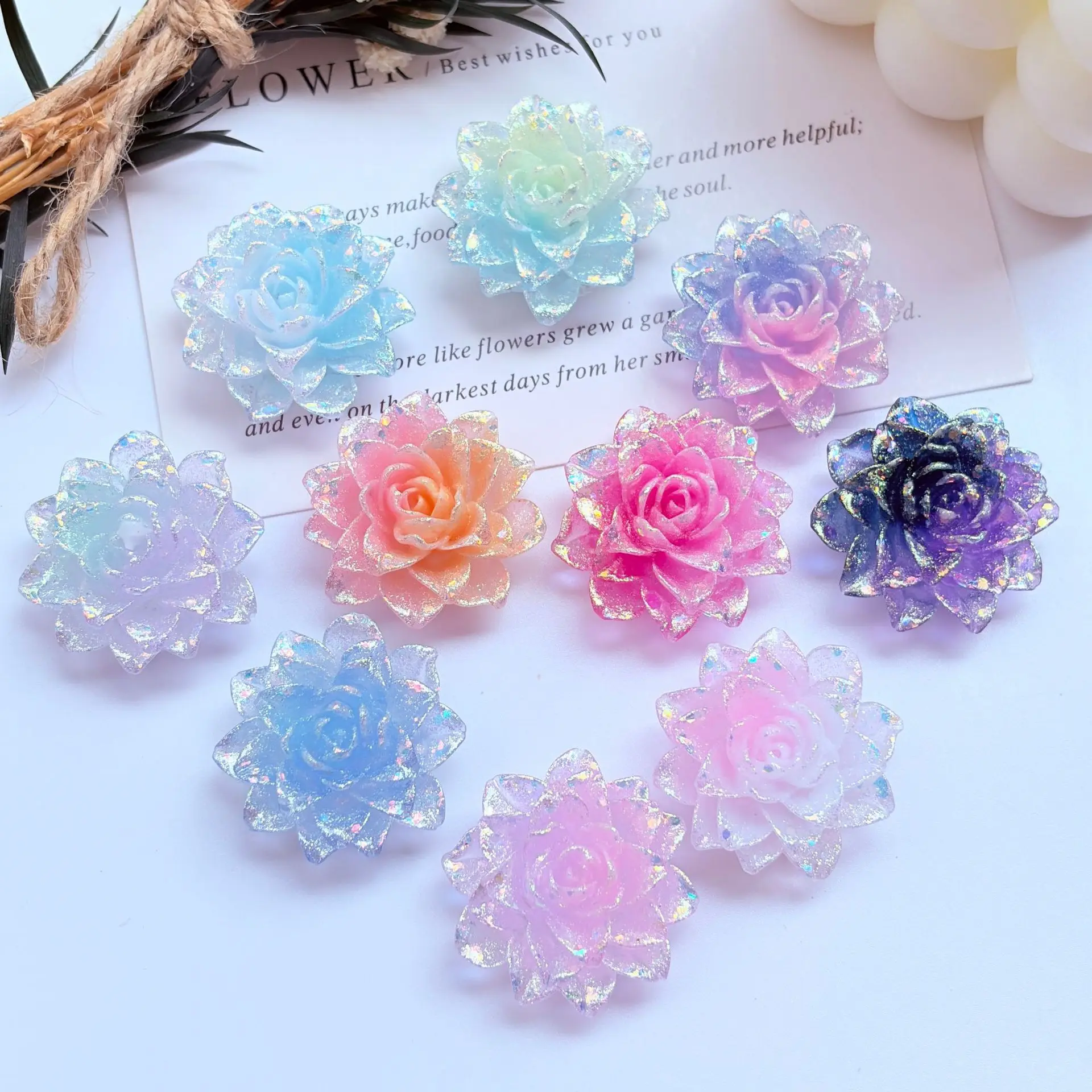 100PCS Sparkling 30MM luminous Three Dimensional Water Lily Resin Flowers DIY Handmade Accessories Home Decoration Materials