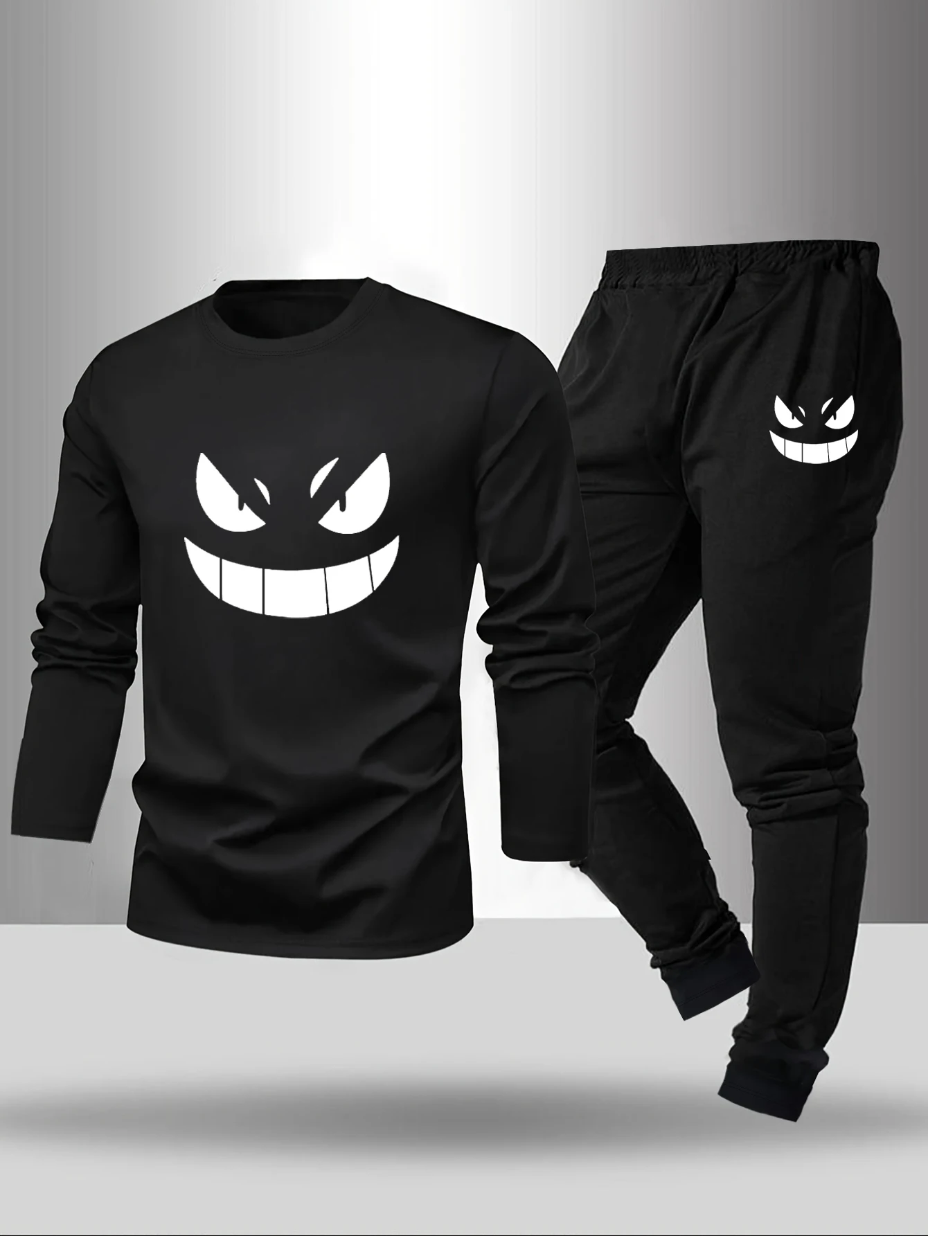 

2-piece set of men's pajamas for spring summer autumn winter long sleeved pants geometric pattern base shirt home suit set