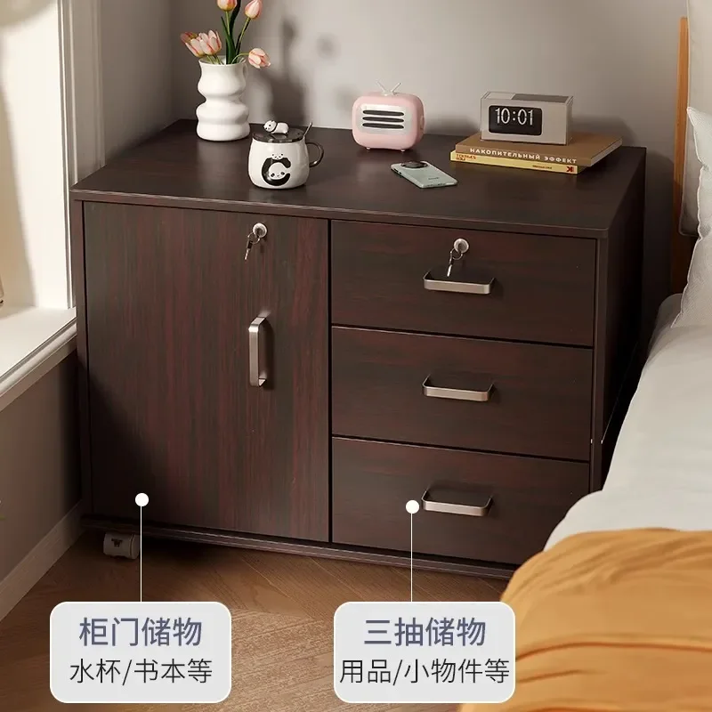 for Bedside Cabinet Household Simple Lock Movable Multifunctional Storage Shelf Living Room Low Cabinet Bedroom Nightstand