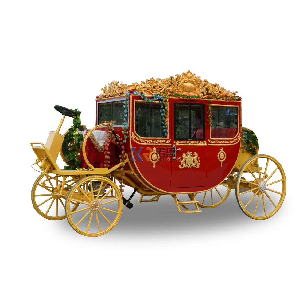 Luxury Four Wheels Electric Golden Royal Coach horse Wagon For Christmas sightseeing Horse Carriage