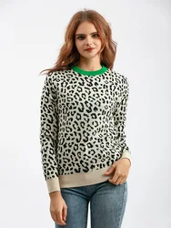 HLBCBG-Pullover lavorato a maglia leopardato spesso da donna, manica lunga, colore a contrasto, maglioni girocollo, caldo, autunno, inverno