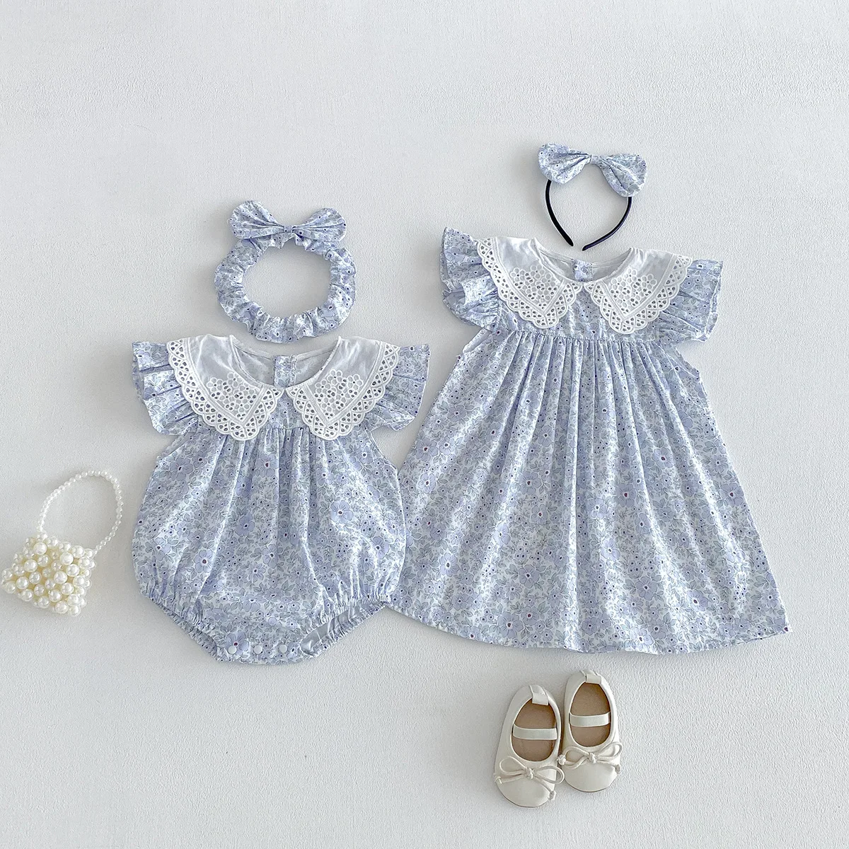 ZOETOPKID Sommer Baby Mädchen Kleidung Blumenmuster Kurzarm-Strampler Baby Bodysuit Puppenkragen Jumpsuit Spitzen-Blütenblatt-Kragen Outfit – Detail 22
