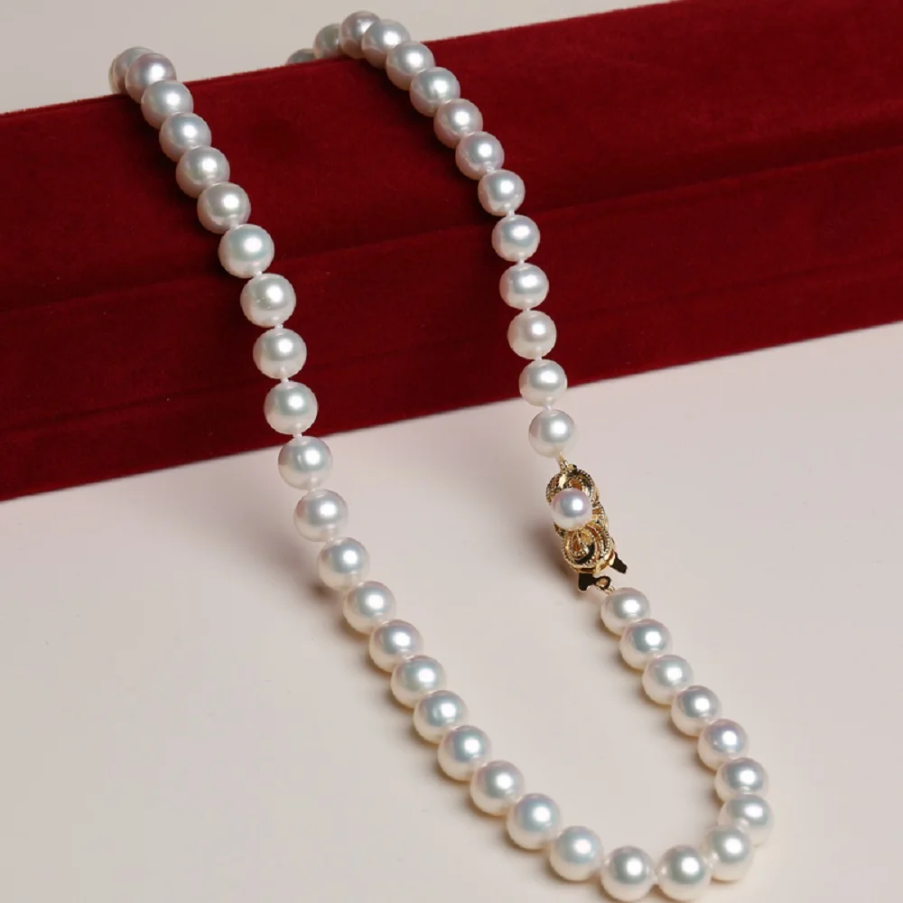 

Beautiful AAAA9-10mm Natural Japanese Round Pearl Necklace 925s/20 Inch