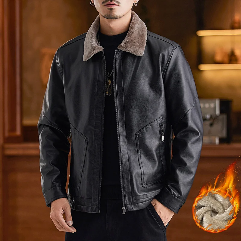 

Зимняя мужская кожаная куртка из вельвета, повседневная, с воротником-стойкой, универсальная верхняя одежда для молодежи, на молнии...