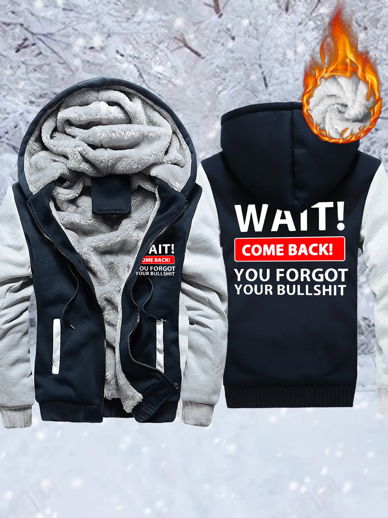 

Wait Come Back You Forgot Pattern Men Fleece Warm Jacket Soft Thicken Outwear Winter Comfy Hoodie Zip-Up Pocket Veste Street Top