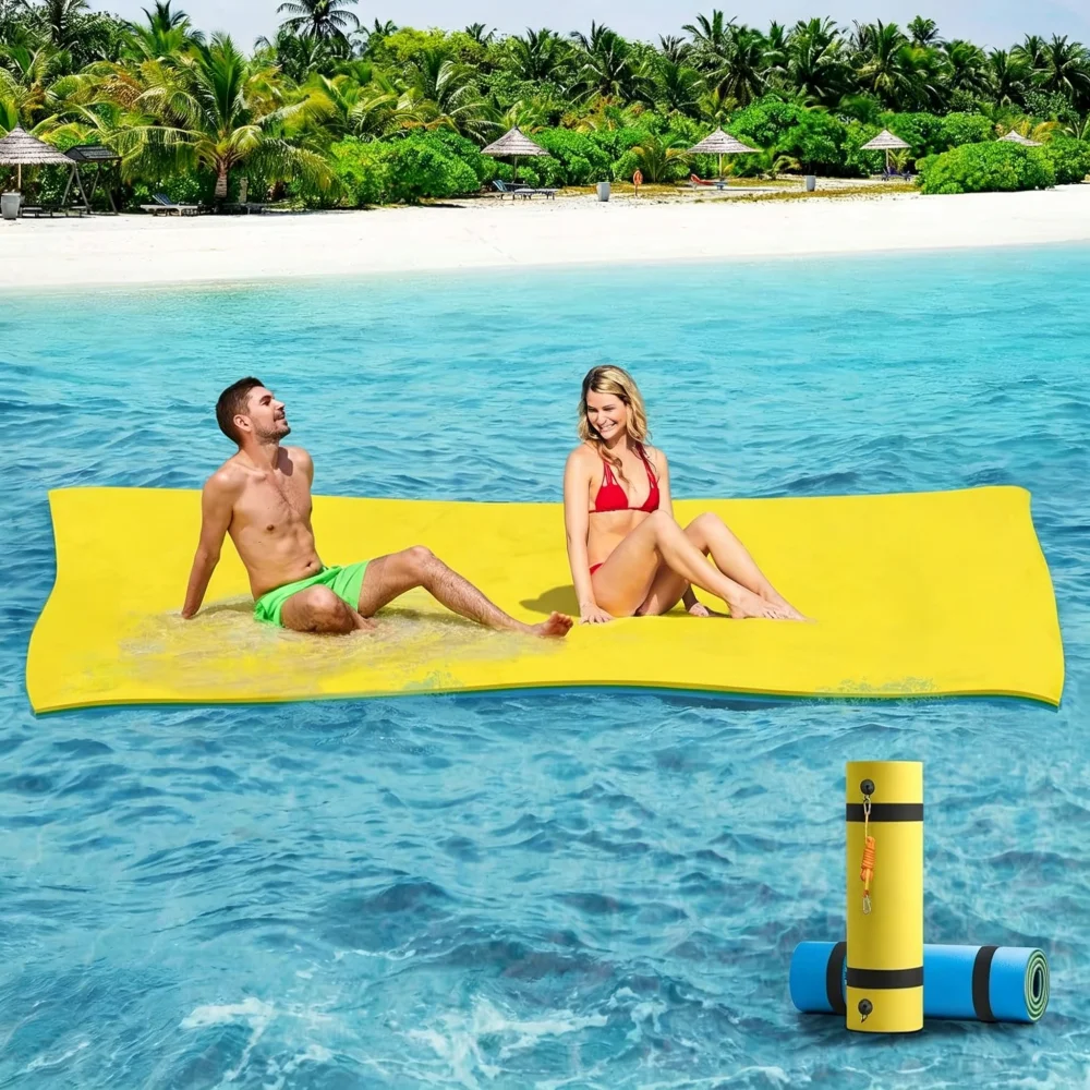 9x4 Ft Lily Pad Floating Water Mat for Lake Beach 3-Layer XPE Foam 16.4' Elastic Bungee Tether 3D Water Play Equipment