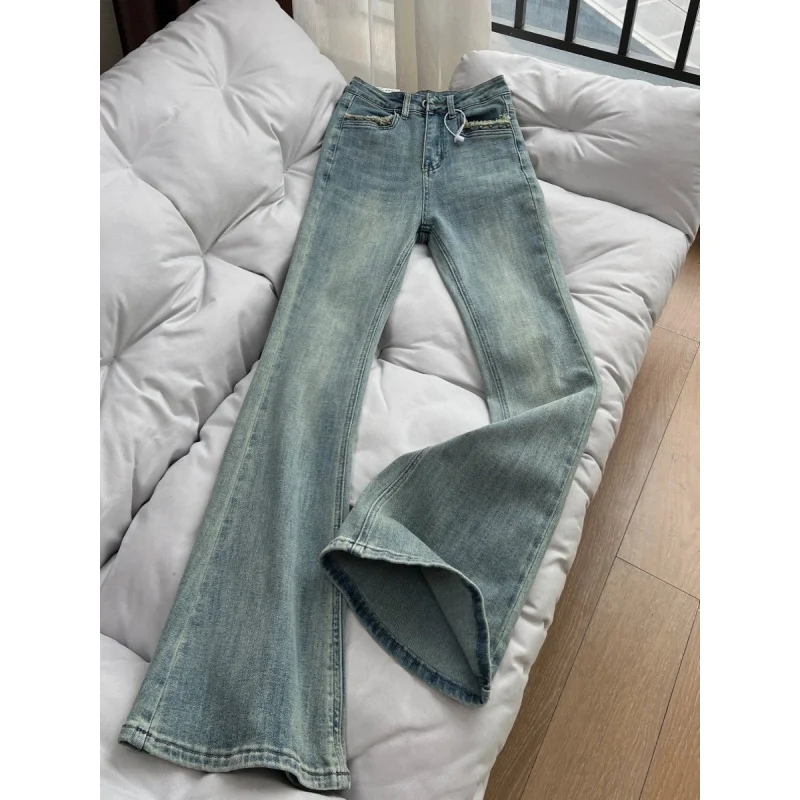 جينز أمريكي عتيق متوهج للنساء لخريف 2025 نمط جديد قصير القامة عالي الخصر سروال طويل متعدد الاستخدامات #1