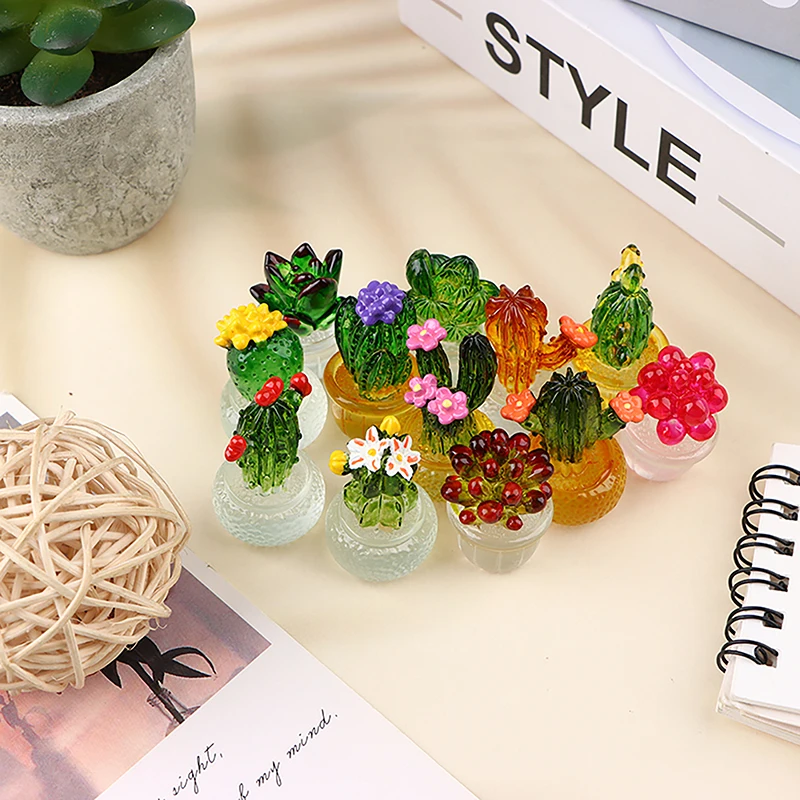 Creative Simulation Cactus Resin Plant Decor Transparent Fleshy Car Computer Decoration Ornaments Crafts Home Accessories