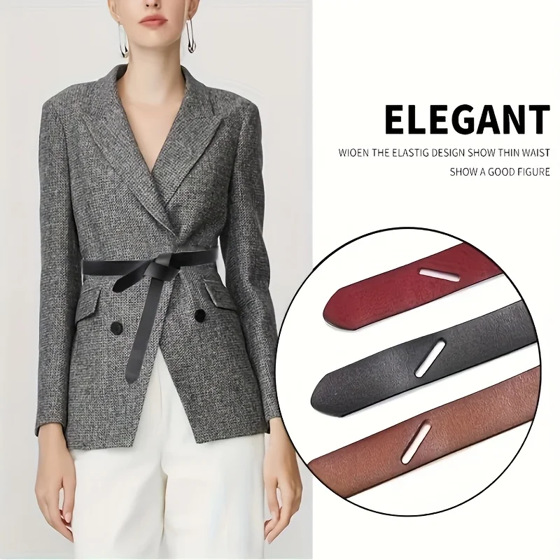 حزام نسائي نحيف من الجلد الأصلي - حزام مزخرف عصري كاجوال للجينز متعدد الاستخدامات مع إبزيم #2