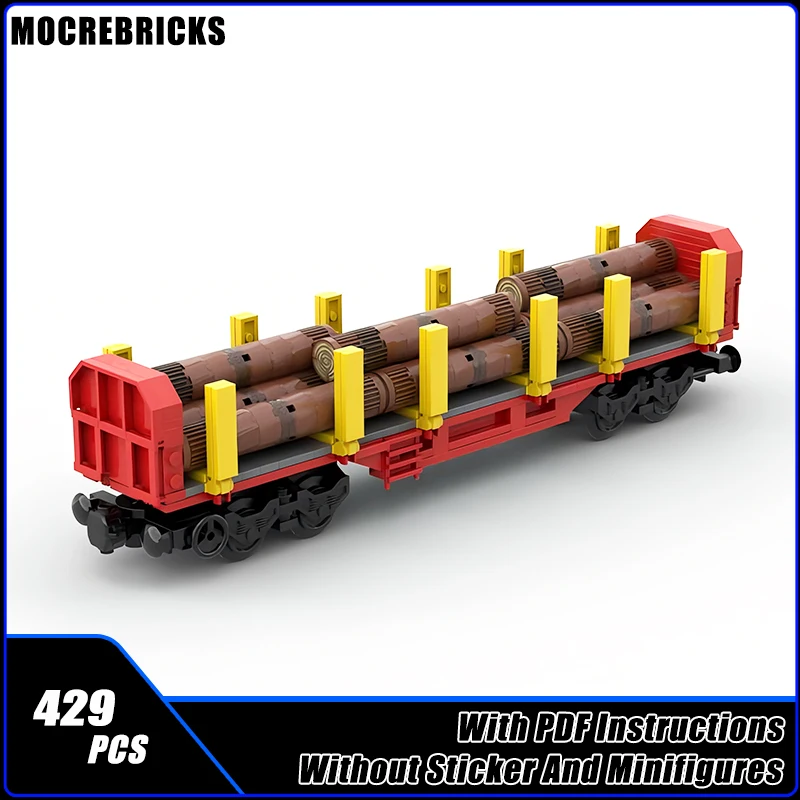 MOC Customized Train Carriage Sets Flatbed with Stanchions and Logs Cargo Wagon Building Blocks Model Kid's DIY Toys Xmas Gifts