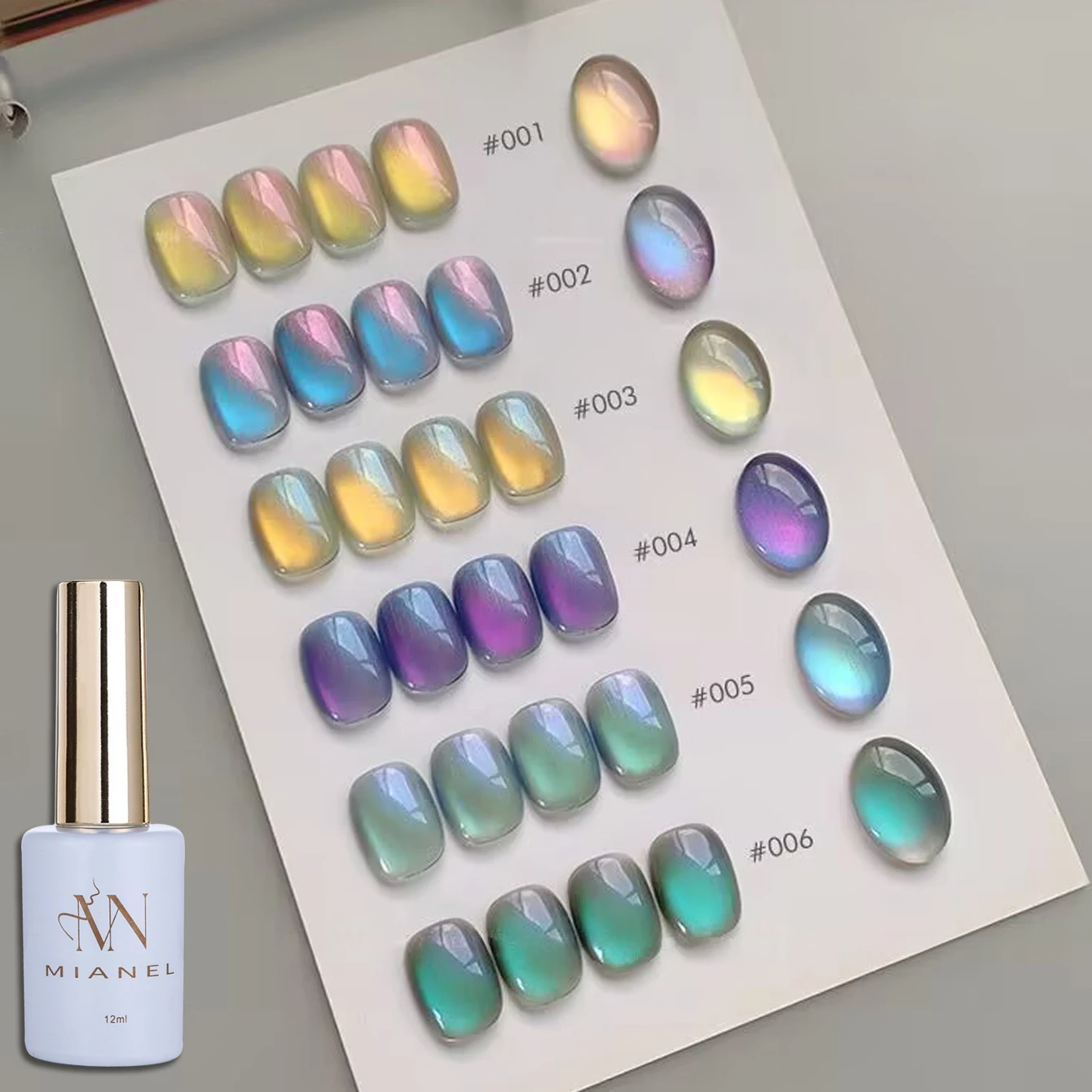 

MIANEL 1-6 шт. 12 мл 2025 Новые северные огни Красочные стеклянные бусины Мигающий магнитный гель-лак для ногтей «кошачий глаз» УФ-светодиодный свет ногти